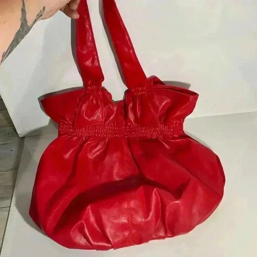 Payless Bow shoulder tote bag Red faux leather bag - Picture 3 of 8